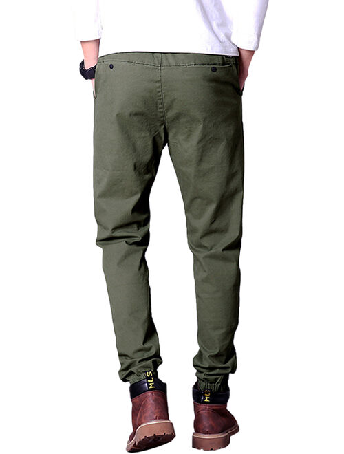 Men Hip Hop Tapered Cargo Jogger Pants Trousers Elastic Waist Jogging Sweatpants Casual Slim Fit Workwear Stretch Chino Pant