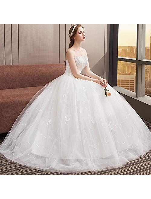 Women Tube Top Lace Wedding Dress Formal Prom Gown Party Elegant Tulle Fluffy Skirt Full Dress