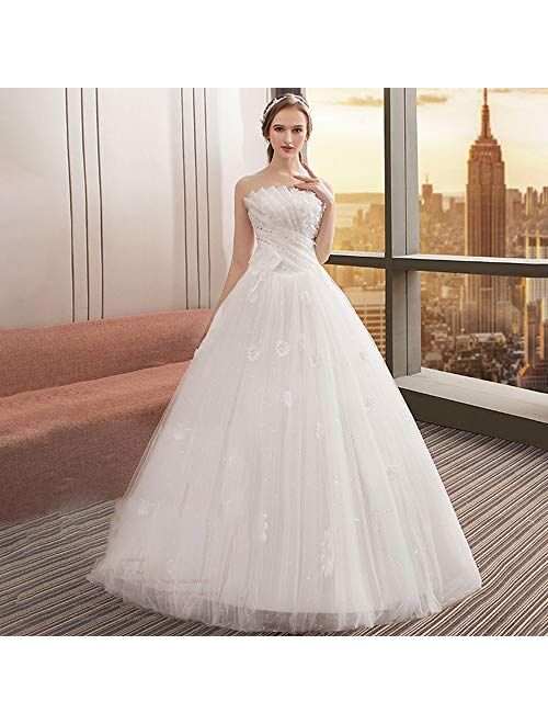 Women Tube Top Lace Wedding Dress Formal Prom Gown Party Elegant Tulle Fluffy Skirt Full Dress