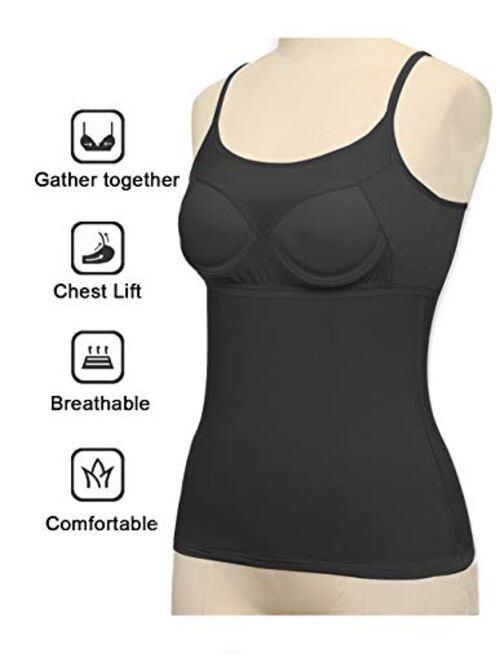 Womens Tank Tops Adjustable Strap Camisole with Built in Padded Bra Vest Sleeveless Layer Top 3 Packs
