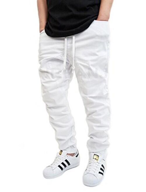 Victorious Mens White Twill Drop Crotch Jogger Pants 