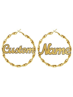 Custom Name Earrings Personalized Hoops Earrings Gold Plated Bamboo Earrings for Women Girls Fashion Jewelry Gift