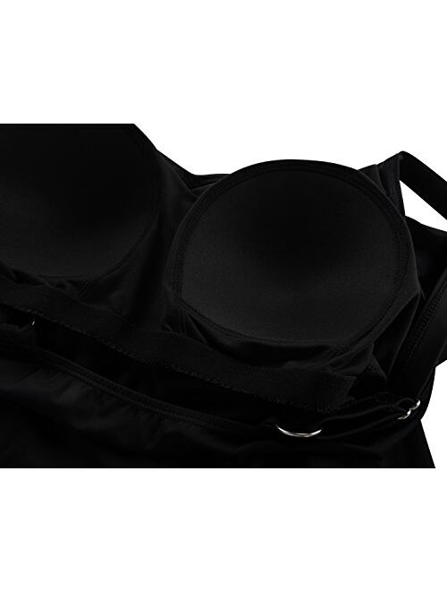 Septangle Women's Tankini Swimsuit Two Pieces Set Ruffle Swimwear Bathingsuit with Boyshort