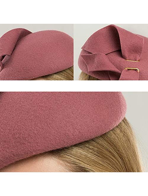 F FADVES Women Wool Derby Hat for Women Pillbox Hat Wedding Hats Felt Bowknot Fascinators