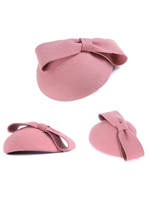 F FADVES Wool Felt Fascinator Winter Women Pillbox Hat Bowknot Kentucky Derby Fedoras