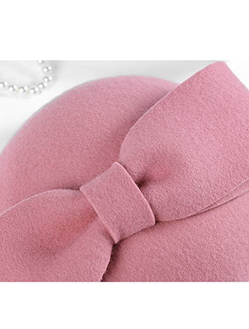 F FADVES Wool Felt Fascinator Winter Women Pillbox Hat Bowknot Kentucky Derby Fedoras