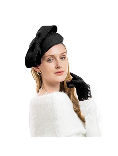 F FADVES Wool Felt Fascinator Winter Women Pillbox Hat Bowknot Kentucky Derby Fedoras