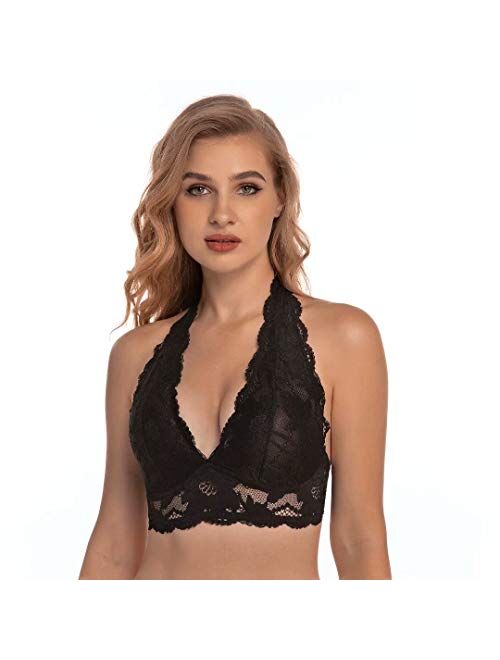 Tbrand Women's Halter Bralette with Stretch Lace (2-Pack)