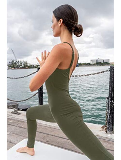 TREELANCE Yoga Bodysuit One Piece Bodysuits Workout Organic Cotton Bra Open Back Jumpsuit for Women Yoga