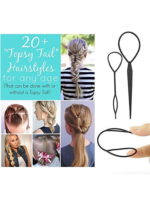 14 Pieces Topsy Tail Hair Styling Tool, Pack of 6 Pairs Topsy Turvy Hair Tool French Hair Braider Hair Braiding Tool, Hair Ponytail Pull Through Flipper Tool Hair Accesso
