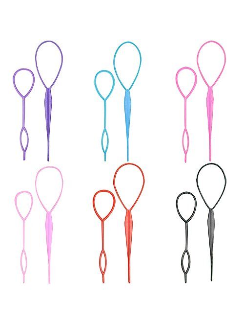 Teemico 12 Pieces Plastic Magic Topsy Tail Hair Braid Ponytail Styling Maker Clip Tool Hair Styling Accessories (6 Colors)