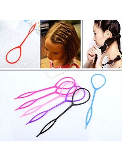 Teemico 12 Pieces Plastic Magic Topsy Tail Hair Braid Ponytail Styling Maker Clip Tool Hair Styling Accessories (6 Colors)