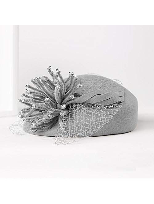 F FADVES Women Pillbox Hat Wool Fascinator Wedding Party Kentucky Derby Church Beret Hat
