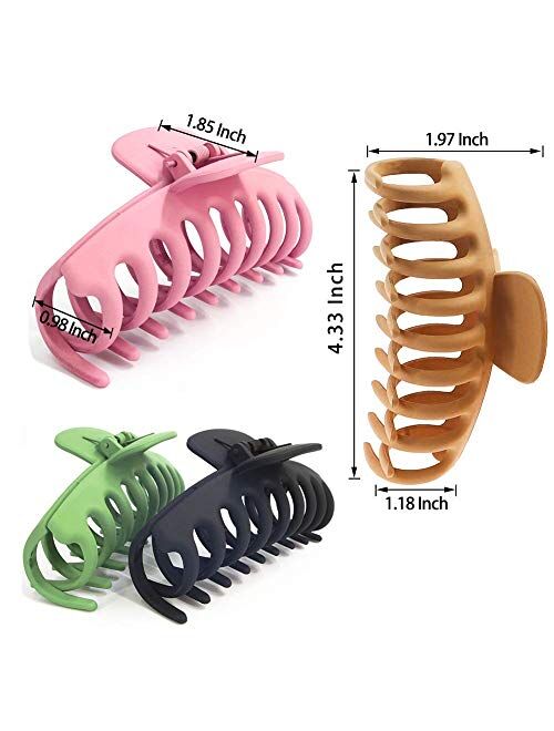 TOCESS Big Hair Claw Clips 4 Inch Nonslip Large Claw Clip for Women and Girls Thin Hair, Strong Hold Hair Clips for Thick Hair, 4 Color Available (4 Packs)