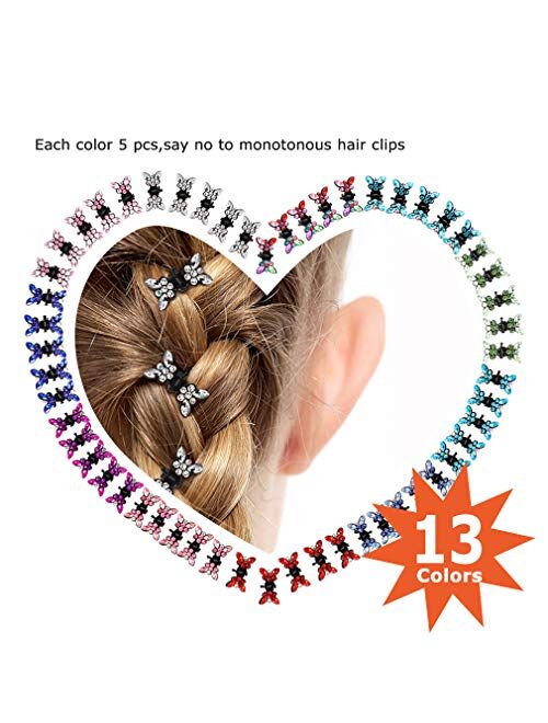 ANBALA Hair Claw Clips, 65pcs Mini Hair Clips No-Slip Grip Jaw Clips Glitter Teeth Clips Rhinestone Hair Clips Metal Clamps Mix Colored Butterfly Hair Accessories for Wom