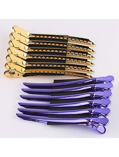 Alligator Hair Clips for Styling Sectioning - Metal Rustproof Duckbill Hair Clips with Holes for Hair Styling, Hair Coloring Sectioning Clips (12 Pieces)