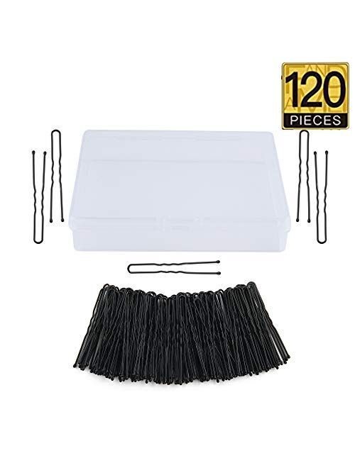120 Pack U Shaped Hair Pins Bobby Pins Bun Hair Pins,Wedding Bridal Black Hair Pins(6cm/2.4Inches) (Black)