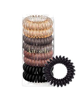 Kitsch Spiral Hair Ties, Coil Hair Ties, Phone Cord Hair Ties, Hair Coils - 8 pcs, Brunette
