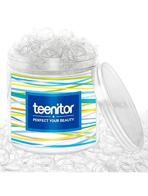 Clear Elastic Hair Bands, Teenitor 2000pcs Mini Hair Rubber Bands with a Box, Soft Hair Elastics Ties Bands 2mm in Width and 30mm in Length