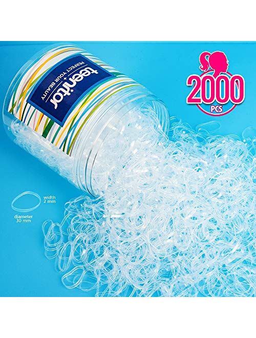 Clear Elastic Hair Bands, Teenitor 2000pcs Mini Hair Rubber Bands with a Box, Soft Hair Elastics Ties Bands 2mm in Width and 30mm in Length