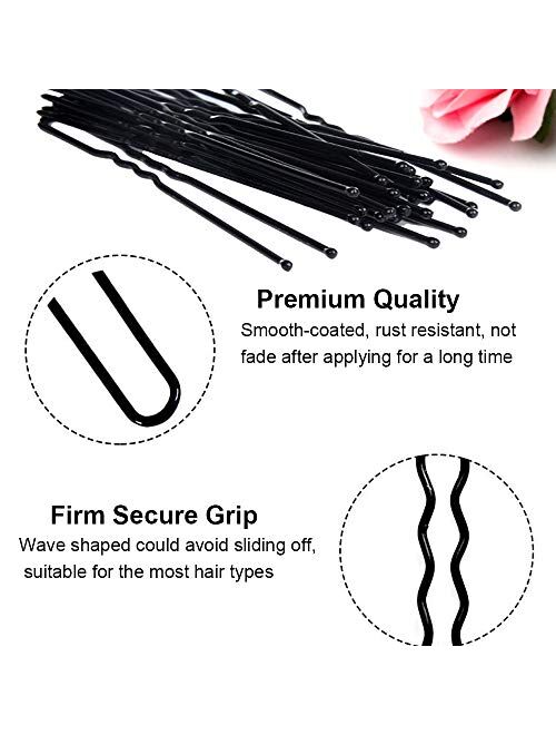 200pcs U Shaped Hair Pins Black/Brown/Blonde with Cute Case, Hairpins for Buns, Premium Bobby Pins for Kids, Girls and Women, Great for All Hair Types(2.4 & 2 Inch) (Brow