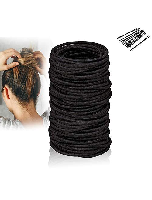 Black Elastic Hair Bands 120 Pcs Rubber Hair Ties for Thick Heavy and Curly Hair,No Metal Ponytail Holder,4mm