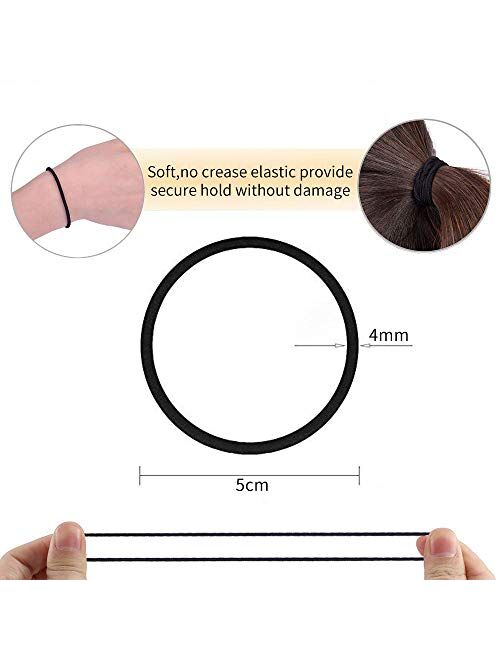Black Elastic Hair Bands 120 Pcs Rubber Hair Ties for Thick Heavy and Curly Hair,No Metal Ponytail Holder,4mm