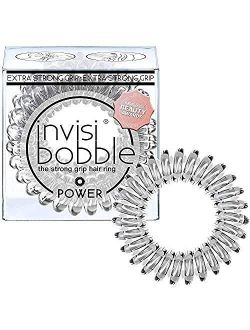 invisibobble Power Traceless Spiral Hair Ties - Pack of 3 Crystal Clear - Strong Elastic Grip Coil Hair Accessories for Active Women - No Kink, Non Soaking - Gentle for G