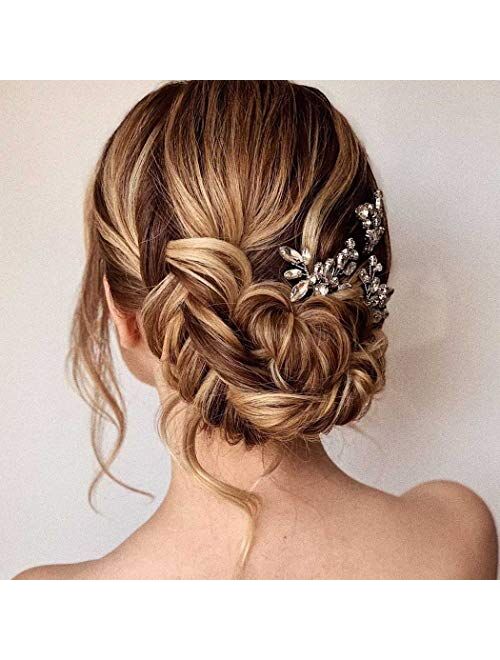 Unicra Bride Wedding Crystal Hair Pins Flower Bridal Hair Pieces Wedding Hair Accessories for Women and Girls Pack of 3 (Gold)