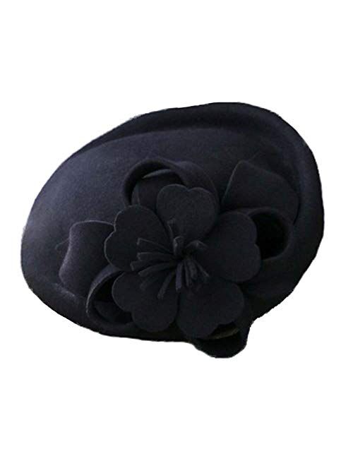 F FADVES 100% Wool Felt Hats for Women Tea Party Fascinators Pillbox Hat Wedding Formal Floral Church Fedoras