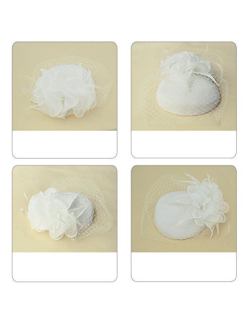 F FADVES Fascinator Pillbox Hats Womens Wool Felt Hat for Church Vintage Wedding Party Cocktail hat with Veil
