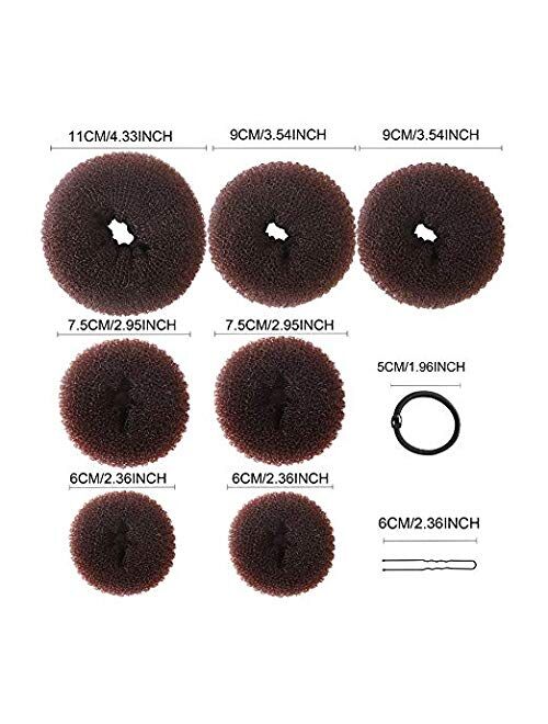Donut Hair Bun Maker 7 Pieces, Teenitor Ring Style Bun Maker Set with Hair Bun Makers (1 extra-large, 2 large, 2 medium and 2 small), 5 pieces Hair Elastic Bands, 20 piec
