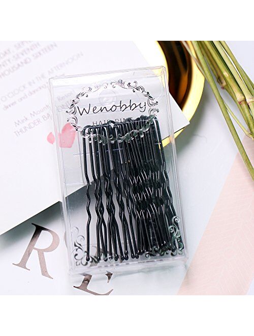 Wenobby 40 Black Bobby Pins,Hair Pins - For Buns Updo Ponytail Roller Curl Styling - 2.8 Inch