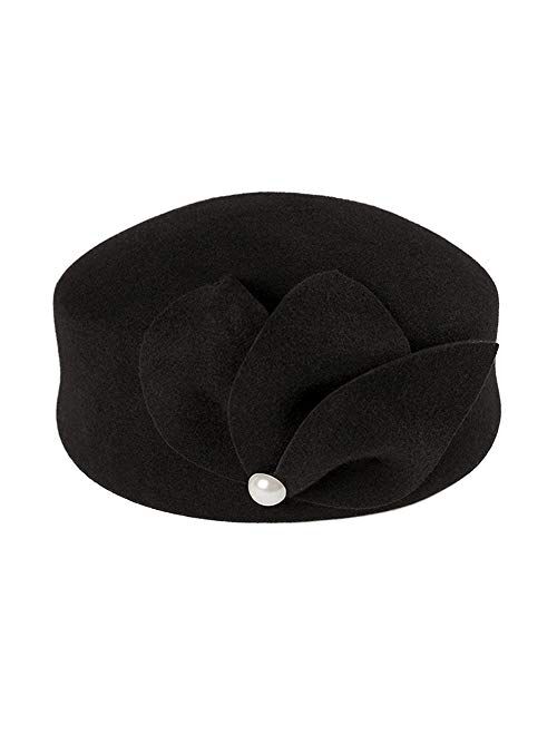 F Fadves FADVES Elegant Pillbox Hat Wool Fascinator Church Wedding Party Events Formal Hat