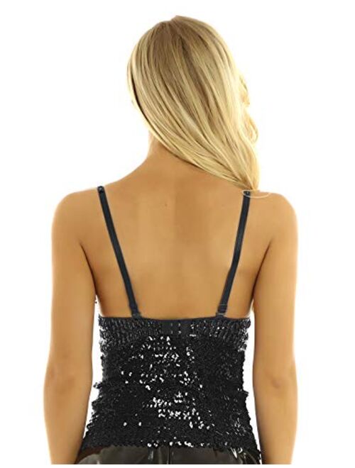 Aislor Women's Glittery Sequins Camisole Push up Padded Bustier Corset Crop Top Party Clubwear