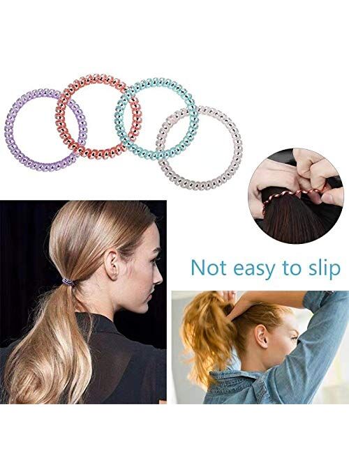 10 Piece Spiral Hair Ties For Thick Hair , Coil elastics Hair Ties, Multicolor Medium Spiral Hair Ties,No Crease Hair Coils, Telephone Cord Plastic Hair Ties For Women An