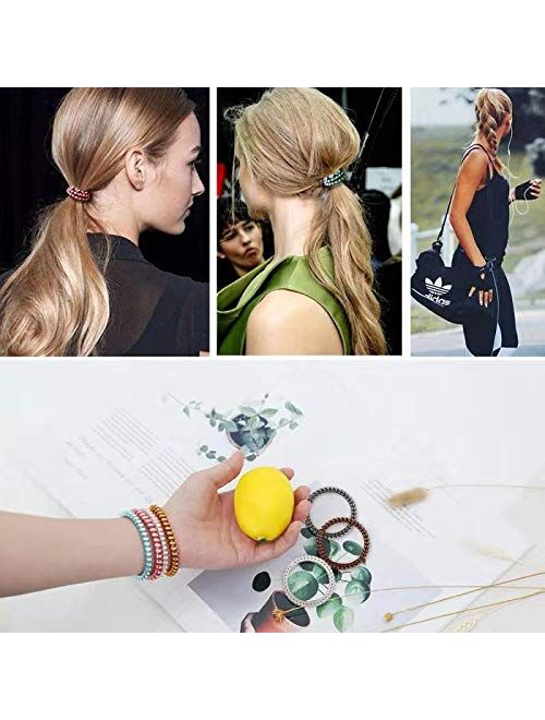 10 Piece Spiral Hair Ties For Thick Hair , Coil elastics Hair Ties, Multicolor Medium Spiral Hair Ties,No Crease Hair Coils, Telephone Cord Plastic Hair Ties For Women An