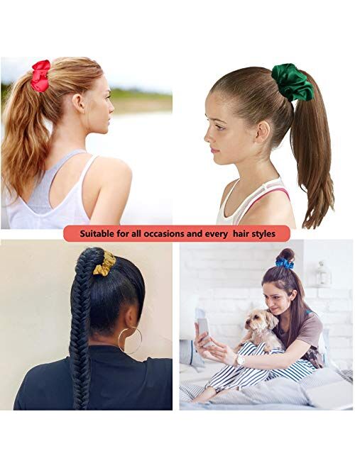 60 Pack Hair Scrunchies, BeeVines Satin Silk Scrunchies for Hair, Silky Curly Hair Accessories for Women, Hair Ties Ropes for Teens, Scrunchies Pack Girl’s