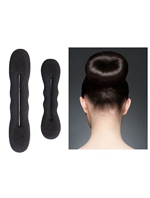 Styla Hair Magic Bun Maker (2 Small, 2 Large) Foam Sponge Bun Shaper Hair Accessories (Brown)