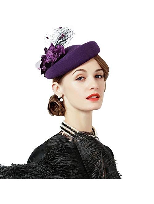 F FADVES Women's Pillbox Hat Church Derby Dress Fascinator British Tea Party Wedding Headwear