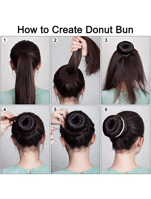Hair Bun Maker Kit, YaFex Donut Bun Maker 4 Pieces(1 Large, 2 Medium and 1 Small), 5 Pieces Elastic Hair Ties, 20 Pieces Hair Bobby Pins, Brown