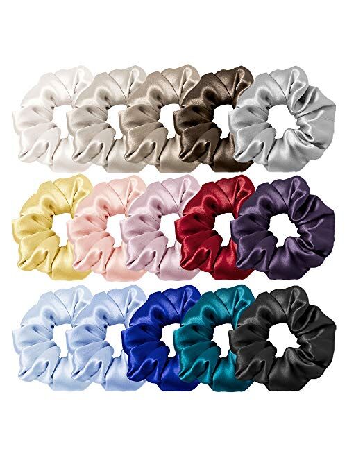LilySilk 100% Silk Scrunchies for Hair Coffee 19 Momme Pure Mulberry Silk Hair Ties Ropes for Women Girls Elasctic Soft