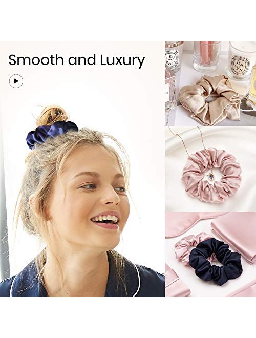 LilySilk 100% Silk Scrunchies for Hair Coffee 19 Momme Pure Mulberry Silk Hair Ties Ropes for Women Girls Elasctic Soft