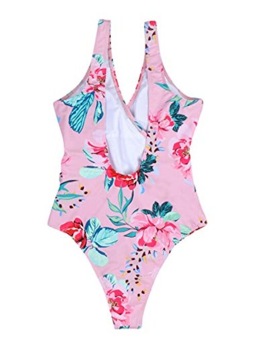 Romwe Women's Floral Print One Piece Swimsuit Wrap Bowknot Backless Bathing Suit