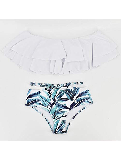 ZSQAW Push-up Bikini Secret Swimwear Off Shoulder High Waisted Swimsuit for Girls Bathing Suit Palm Tree Sexy Swim Suits (Size : Small)