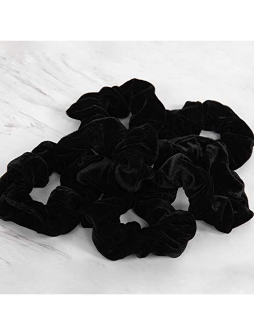 HARLOW Designer Velvet Scrunchies for hair, Big Scrunchies Velvet Packs for VSCO stuff, Hair Scrunchies - 6 Pack (Black)