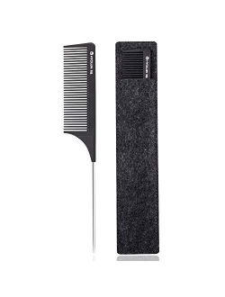 HYOUJIN 608 Rattail Comb Carbon Comb Teasing Comb Metal Parting Comb For All Hairstyling Black