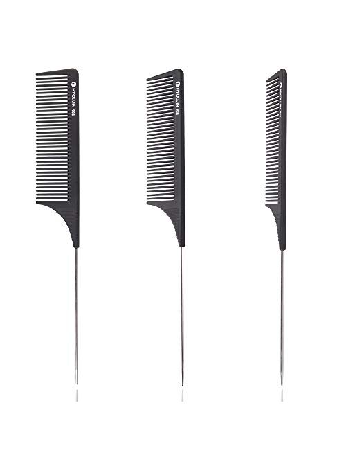 HYOUJIN 608 Rattail Comb Carbon Comb Teasing Comb Metal Parting Comb For All Hairstyling Black