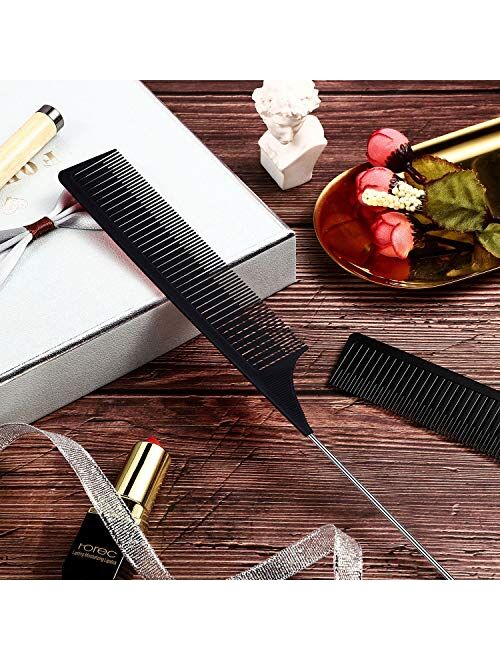6 Pieces Highlighting Weaving Comb Rat Tail Hair Comb Pintail Comb Foiling Sectioning Hair Comb Carbon Fiber Teasing Comb Fine Teeth Parting Comb with Stainless Steel Pin