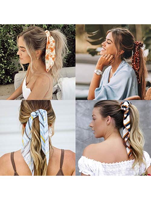 12 Pcs Hair Scarf Hair Scrunchies Chiffon Floral Scrunchie Hair Bands Ponytail Holder Scrunchy Ties 2 in 1 Vintage Accessories for Women Girls